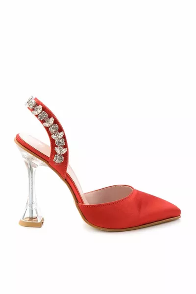 Red Satin Women's Evening Dress Shoes 