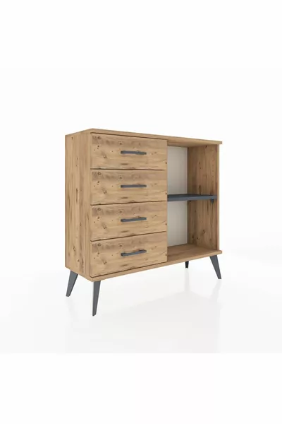 Arges Dresser Single Shelf 4 Drawers Pine-Anthracite/Pine