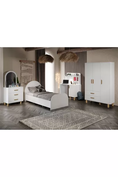 طقم غرفة أطفال بوهيمي أبيض بالكامل من MDF (4 قطع)