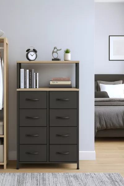 خزانة ذات درجين ورفّين، 8 أدراج منظم لغرفة النوم وغرفة الأطفال مع أدراج جلدية