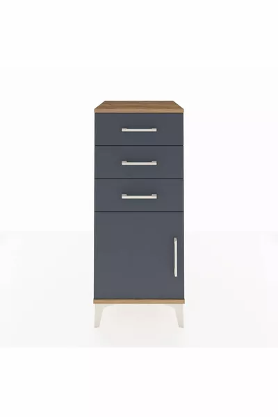 خزانة هايبريون كومودين برف واحد، 3 أدراج، باب واحد، خشب الصنوبر - أنثراسيت