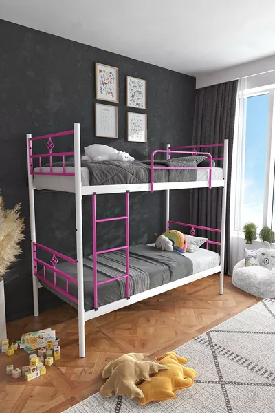 Koza Ranza  Yatak Uyumlu Koyu Pembe Ayrılabilir Metal Ranza Karyola