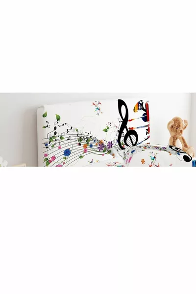 Bed Headboard Cover Cute Notes and Musical Instruments