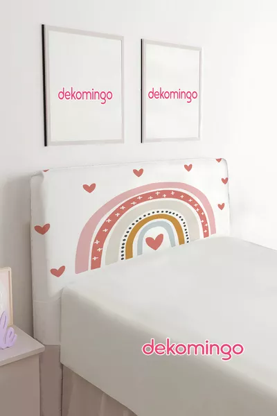 COPRIMATERASSO CON TESTIERA PER LETTO SINGOLO IN POLVERE CON DISEGNO ARCobaleno PER BAMBINI