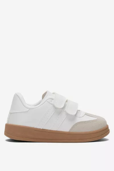 حذاء رياضي للأطفال مريح وخفيف للجنسين مع مشبك لاصق باللون الأبيض