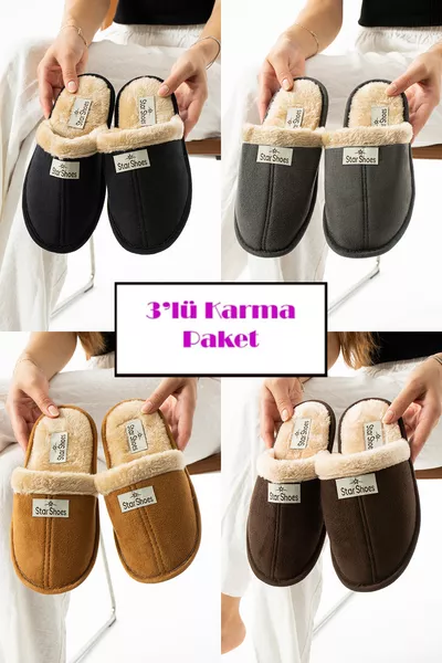 Комплект от 3 зимни домашни чехли Зимни чехли Чехли за гости