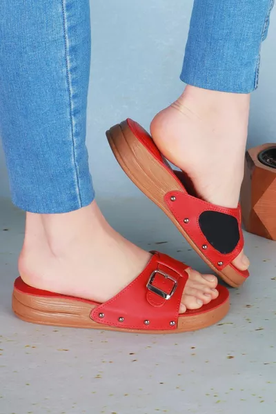 Women's Red Fully Orthopedic Daily Epin Heel Spur Slippers