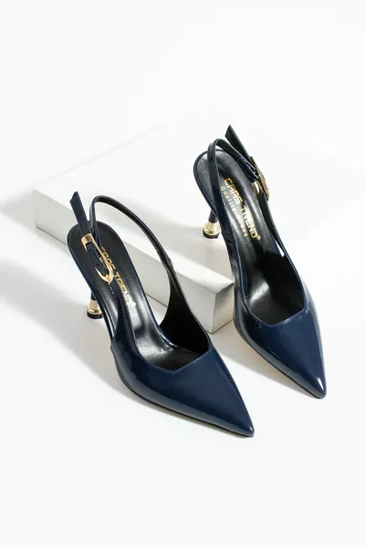 حذاء نسائي كعب عالي من الجلد اللامع باللون الأزرق الداكن (8 سم)، لحفلات الخطوبة والسهرات، ستيلتّو مريح مدبب