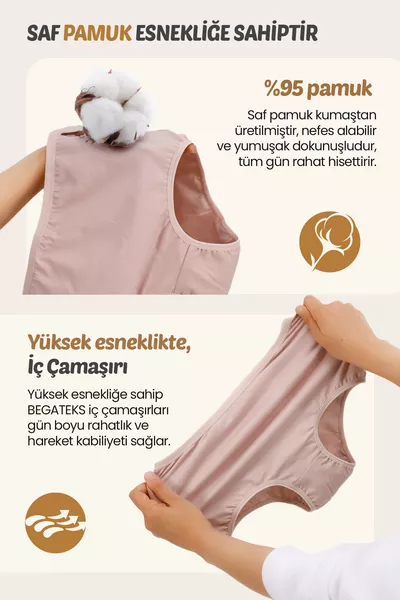 سروال نسائي بكام عالي الخصر - حزمة من 5 قطع، ملابس داخلية مريحة عالية الخصر، قماش قطني، متوفر بـ 7 ألوان مختلفة