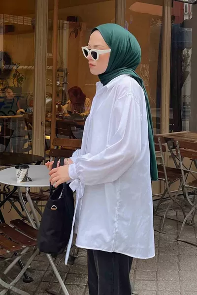 Shirt with Sleeve Detail Oversized White Shirt