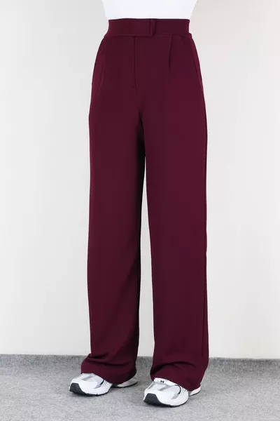 Pantalon Palazzo Bordeaux pour femme en lycra avec fermeture à scratch
