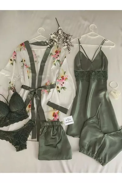 Boxed 6-Piece Satin Certsom Nightgown Pajama Lingerie Bridal Set