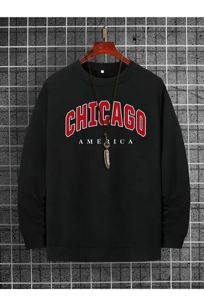 Black Unisex Chicago America Printed Oversized Sweatshirt