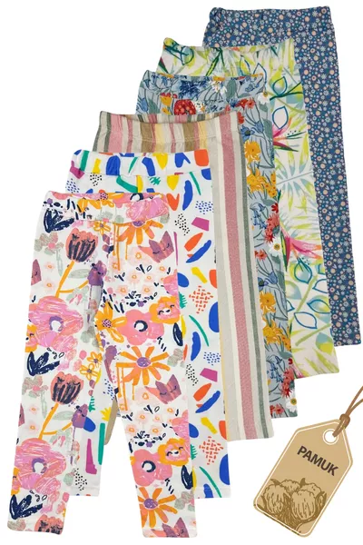 Детские леггинсы для девочек - набор из 6 штук, с узорами, эластичные, сезонные, удобные, хлопковые, не вызывают потоотделения, длинные ( лет) 