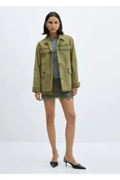 قميص جاكيت قطني بجيوب على الصدر