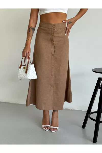 تنورة كتان نسائية بأزرار