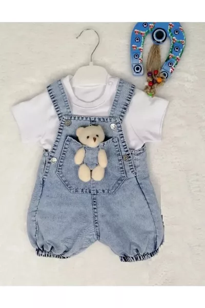 Salopette en jean pour bébé avec ourson en peluche