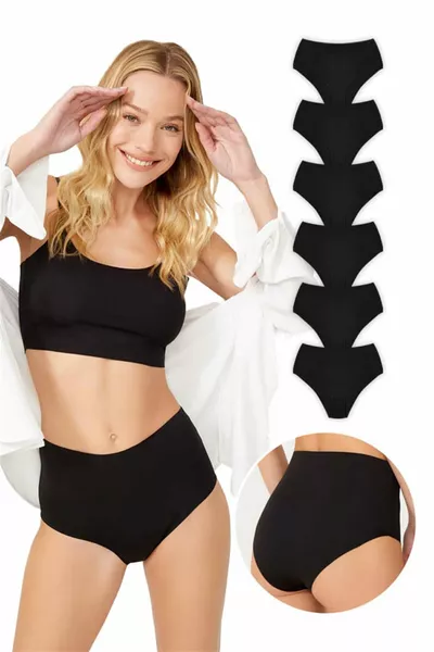 سروال بيكيني بقصة عالية وقص بالليزر أساسي، عبوة من 6 قطع