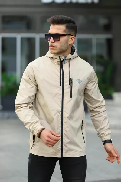 Herren-Regenjacke mit Kapuze, gefüttert, wasserabweisend, mit Taschen