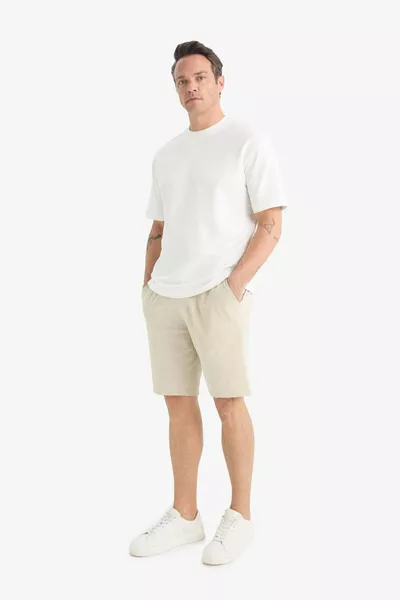 Slim Fit Narrow Cut Pocket Cotton Basic Plain Bermuda Shorts SP