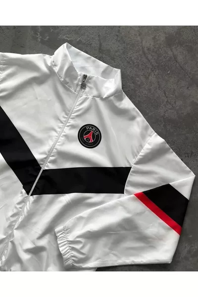 Unisex Paraşüt Kumaş Dijital Baskılı Beyaz Rüzgarlık Yağmurluk