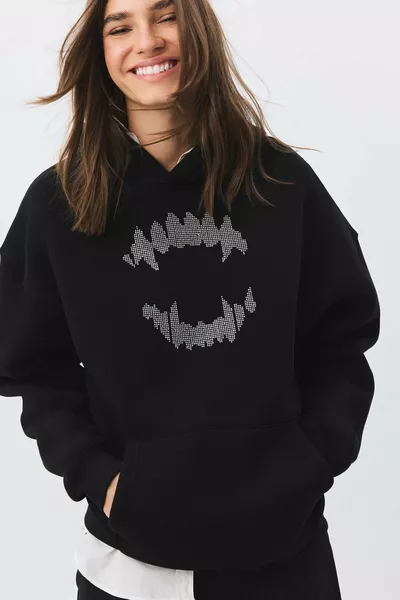 Unisex Teeth Stone Print Sweatshirt Black