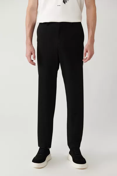 Erkek Siyah Yandan Cepli Armürlü Jersey Kumaş Pantolon 