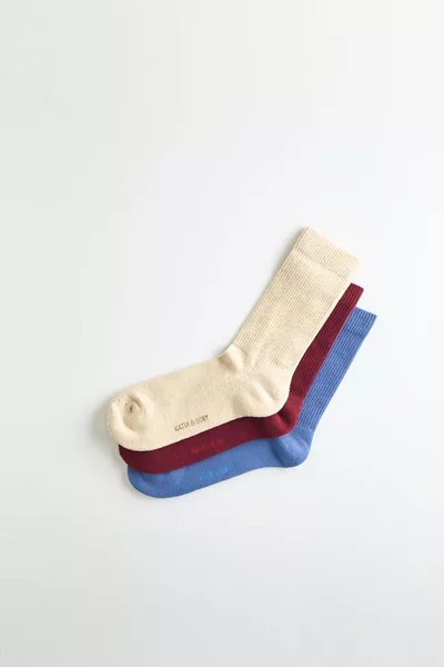 Lot de 3 Chaussettes de Sport en Coton Bordeaux/Crème/Bleu