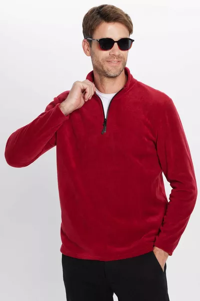 كنزة صوفية بدون كرات الوبر مقاومة للبرد، برقبة عالية، مناسبة للجنسين وبمقاس قياسي، بلون خمري