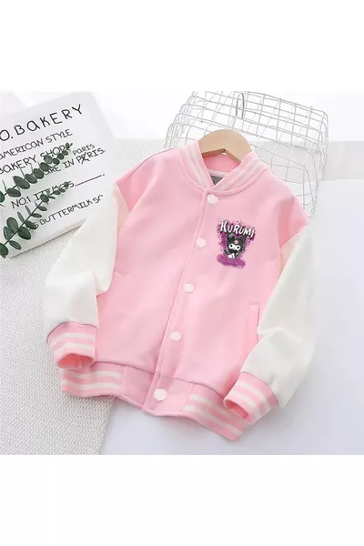 Kuromi Smile Printed Pink College Jacket Winter School Thick High-Quality Fabric