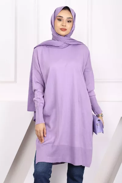 Lilac Crew Neck Mercerized Loose Knit Tunic