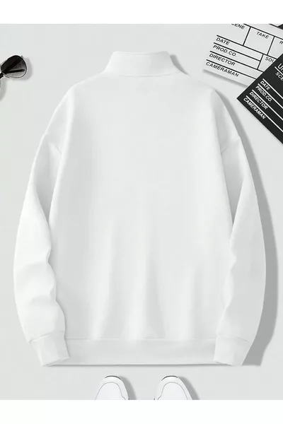 sweat-shirt oversize unisexe blanc à col montant zippé