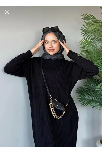 فستان تريكو مضلع أسود