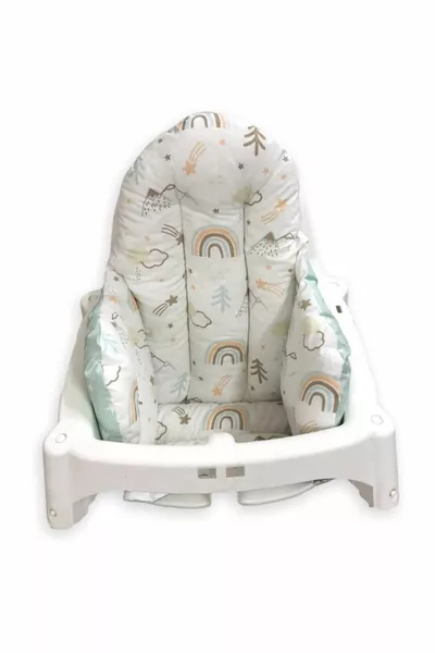 وسادة كرسي طعام للأطفال والرضع قطنية، لون بني مع قوس قزح وأخضر