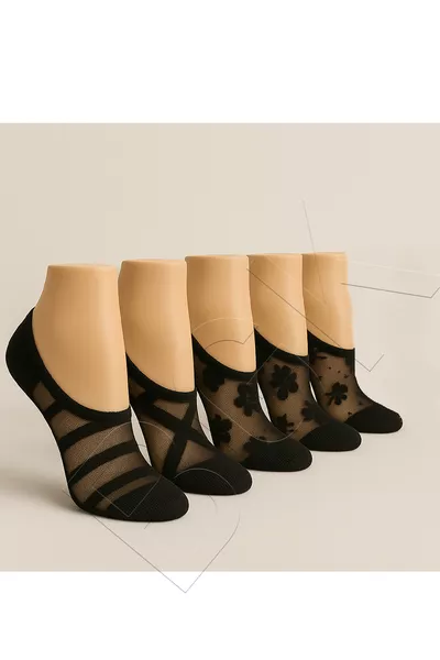 جوارب نسائية من التول الأسود 5 أزواج مقاس ، رقيقة ومرنة