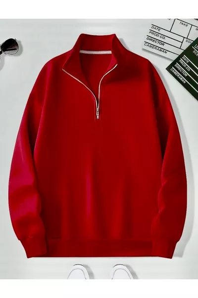 3-Pack Black, Red, Navy High Neck Zip-Up Plain Sweatshirt