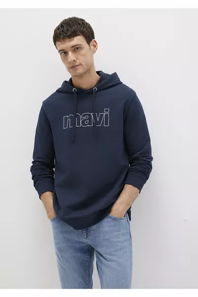 Синя суитшърт с качулка и лого 