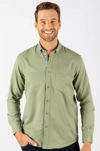 قميص رجالي كلاسيكي ضيق بأكمام طويلة، ياقة بأزرار، قطن سهل الكي، أوكسفورد سادة