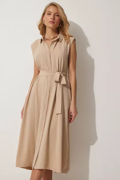 Damen Leinen-Viskose-Sommerkleid mit Gürtel 