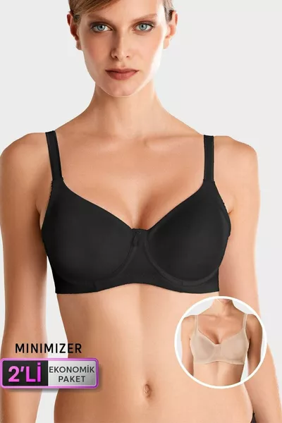 Икономичен комплект от 2 бр. Черен  Сутиен с банели и минимизиращ ефект, комплект сутиени (с възможност за избор на размер DD)