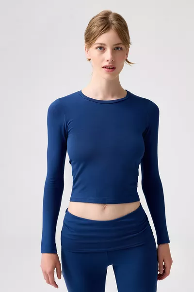 x Melodi Donkerblauw Lange Mouwen Korte Top Lange Pasvorm