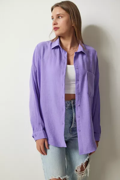 قميص نسائي ليلك بفتحة واسعة من الكتان أيروبين 