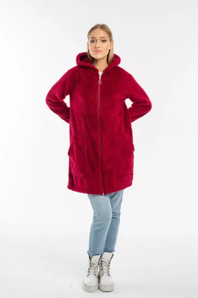 المرأة بورجوندي طويل سستة الصوف كارديجان