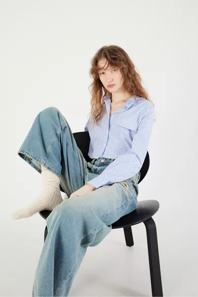 Gestreifte Langarm-Crop-Bluse 