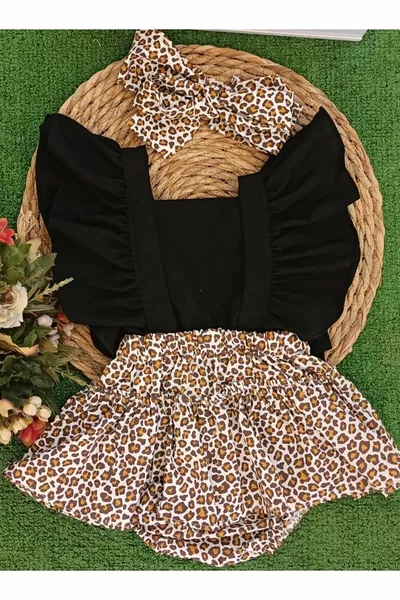 Bebek Leopar Desenli Slopet Elbise