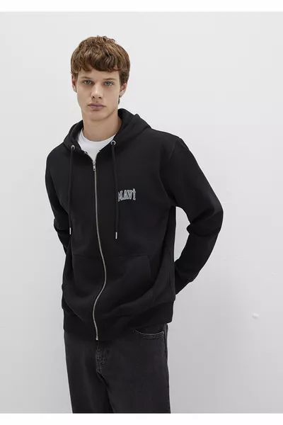 سويت شيرت أسود بسحّاب وطباعة شعار 