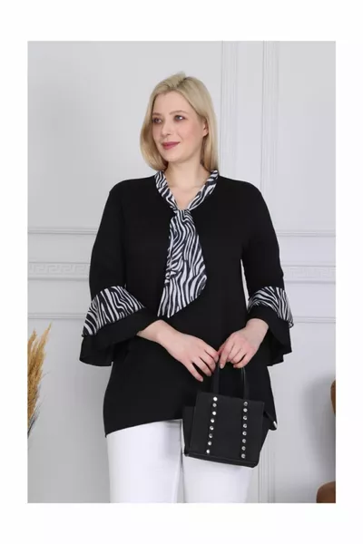 Black Zebra Chiffon Flared Ruffle Blouse