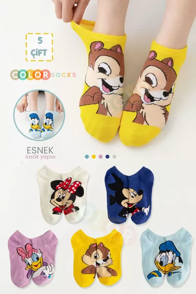 Набор из 5 женских носков с мультяшными персонажами (комфортные, мягкие)