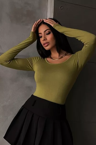 Dames Blouse met Prinsessenhals in Olijfgroen