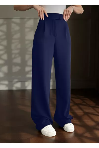 بنطال Palazzo عالي الخصر بقفل لاصق عند الخصر للنساء